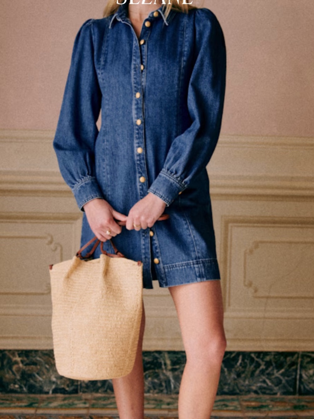 NWT Sezane Eulalia denim dress long sleeve button up size 4
